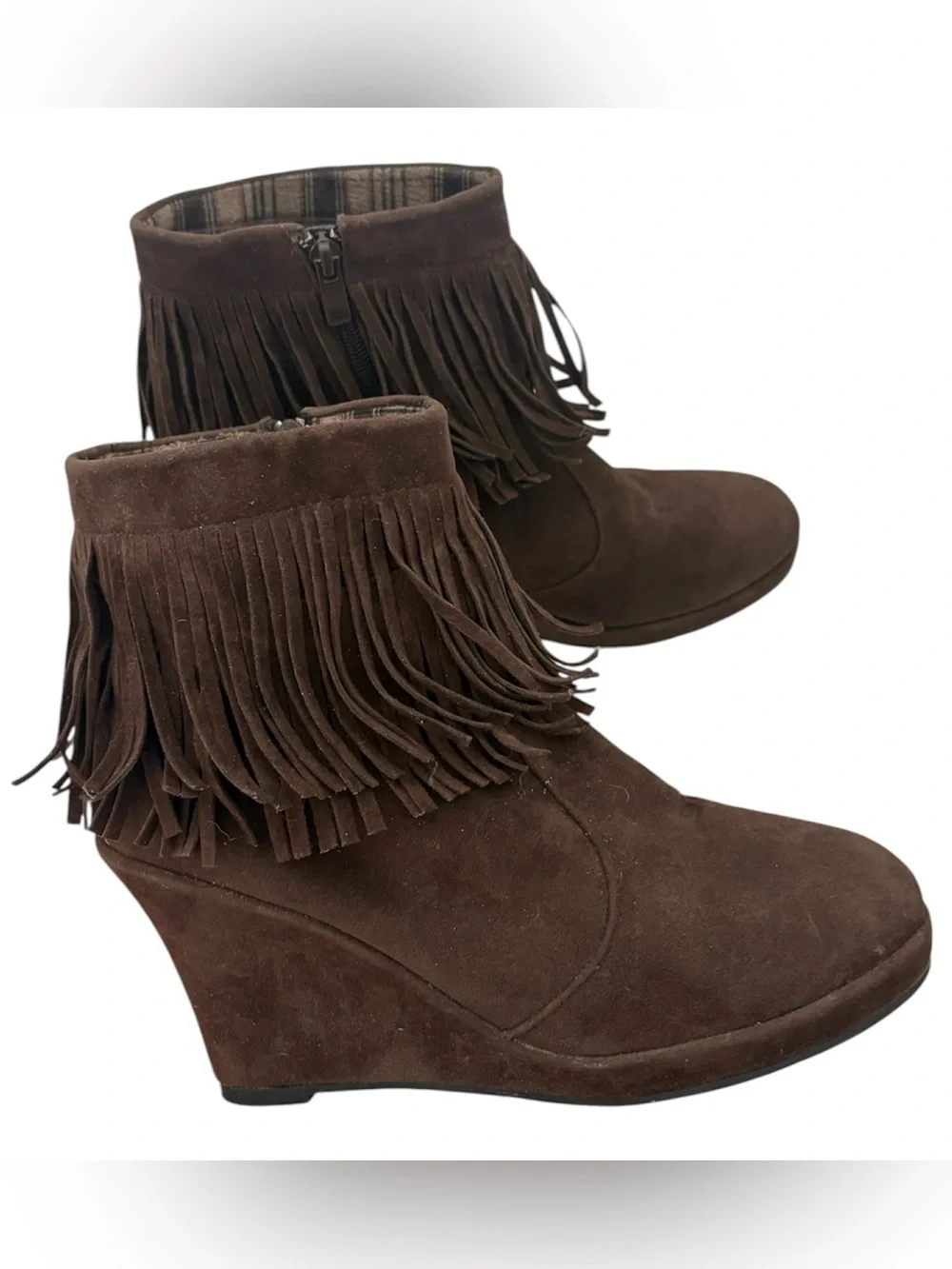 Y2k Fringe Wedge Ankle Boot Brown